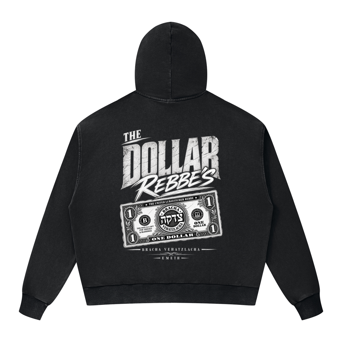 EMETH DOLLAR REBBE'S | Hoodie Zippé Boxy Délavé 350G
