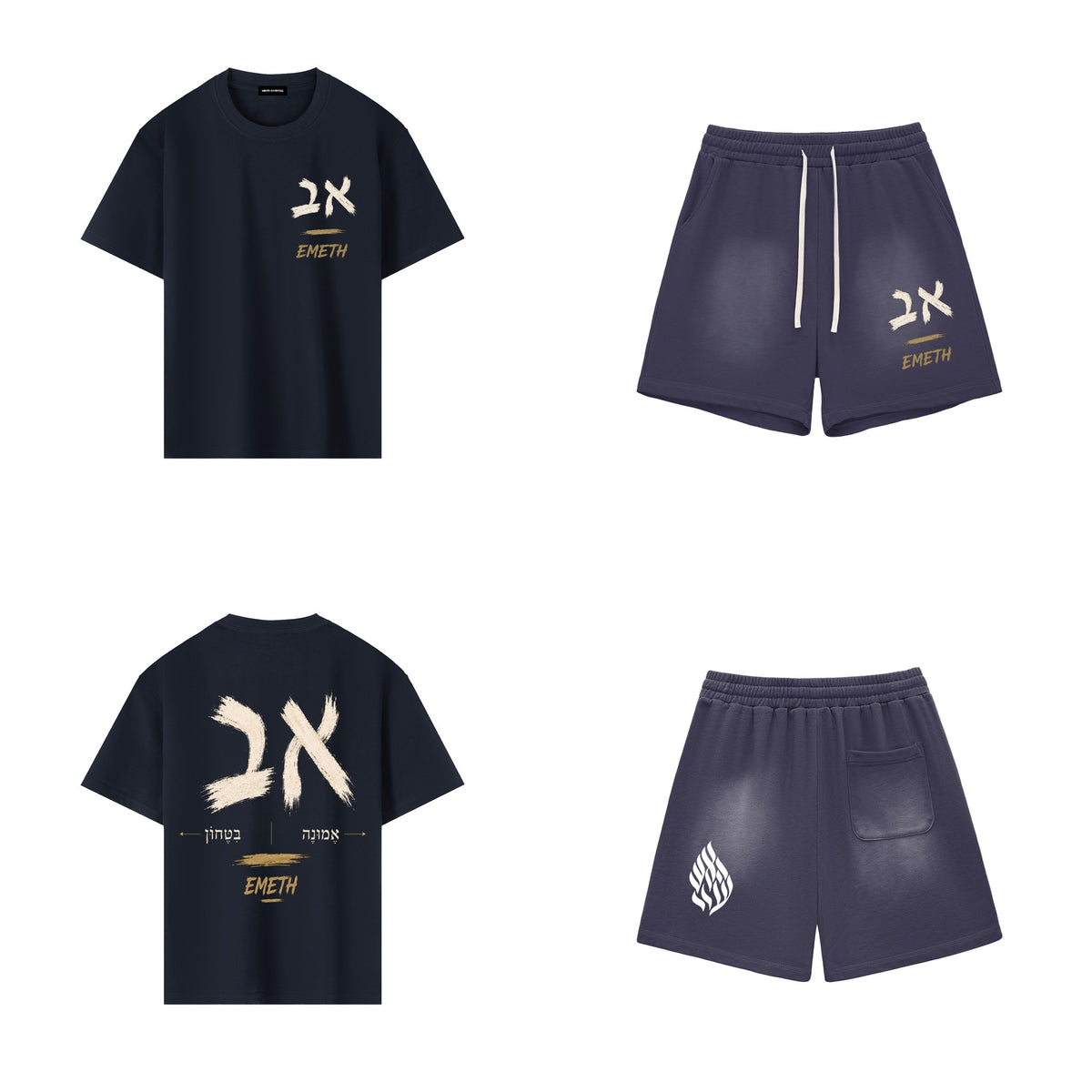 Ensemble EMETH AV Bleu marine — t-shirt et short, devant et dos