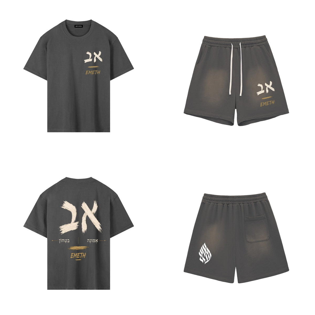 Ensemble EMETH AV Gris foncé — t-shirt et short, devant et dos
