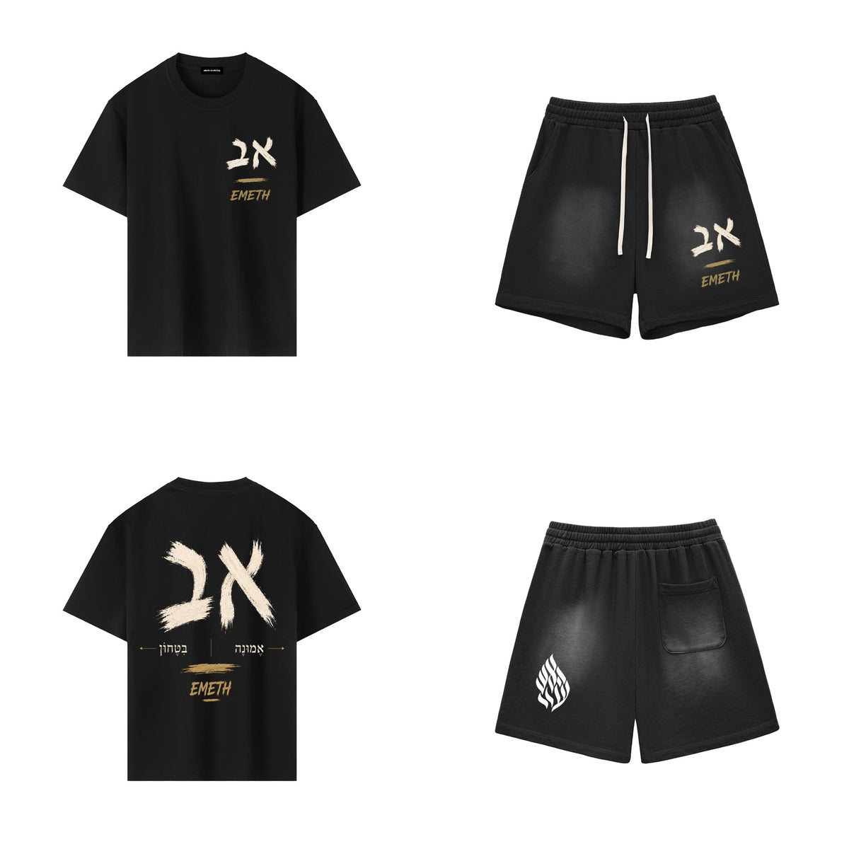 Ensemble EMETH AV Noir — t-shirt et short, devant et dos