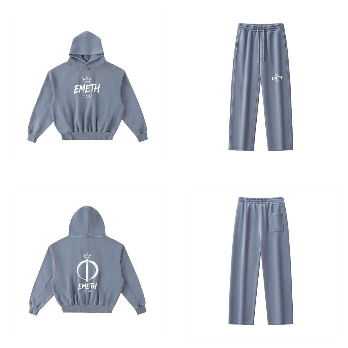 Ensemble Brush Bleu — hoodie devant et dos, pantalon assorti