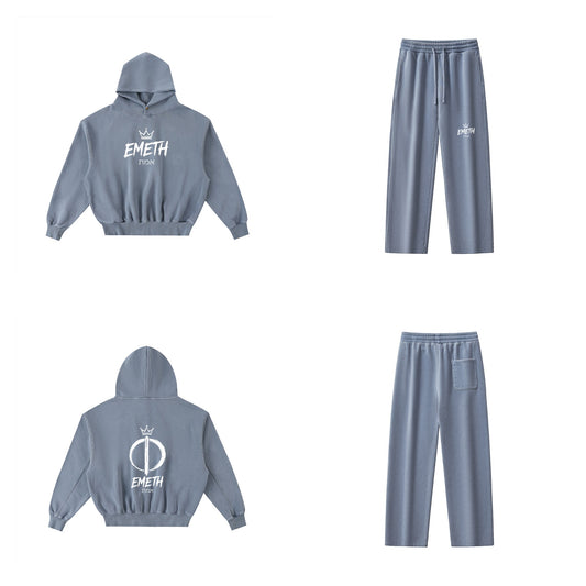 Ensemble Brush Bleu — hoodie devant et dos, pantalon assorti