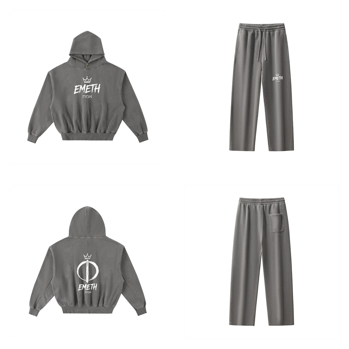 Ensemble Brush Gris foncé — hoodie devant et dos, pantalon assorti