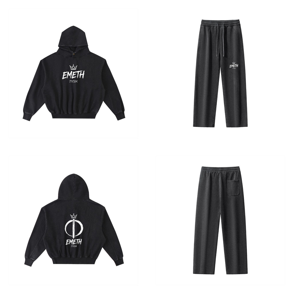 Ensemble Brush Noir — hoodie devant et dos, pantalon assorti