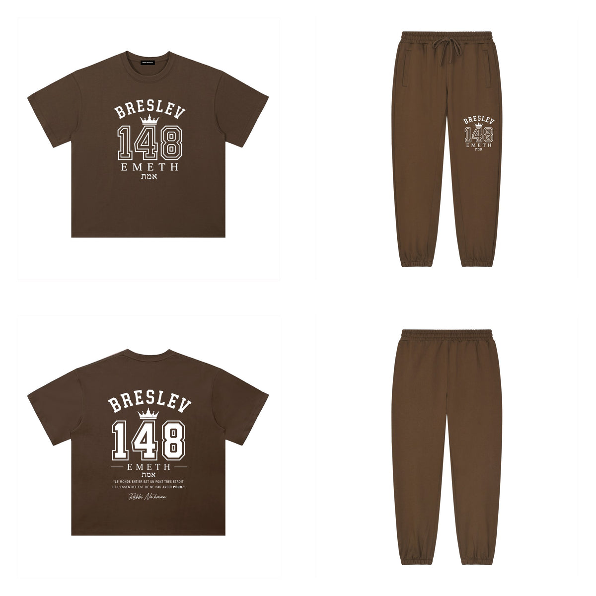 Ensemble Breslev 148 Heritage Café — t-shirt devant et dos, jogger assorti