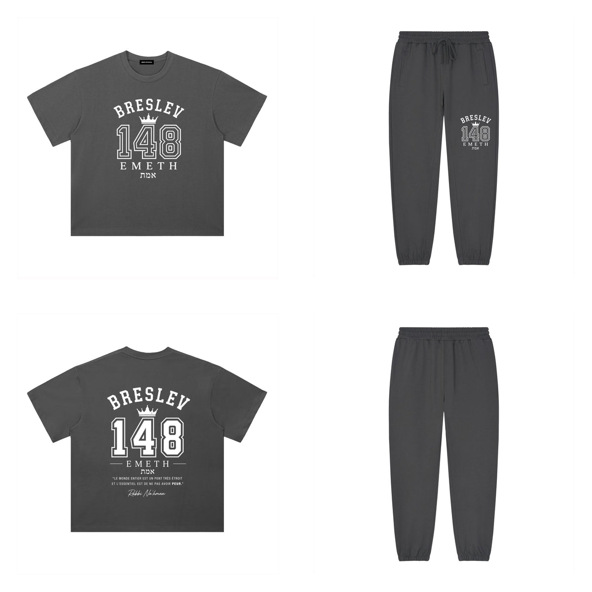 Ensemble Breslev 148 Heritage Gris foncé — t-shirt devant et dos, jogger assorti