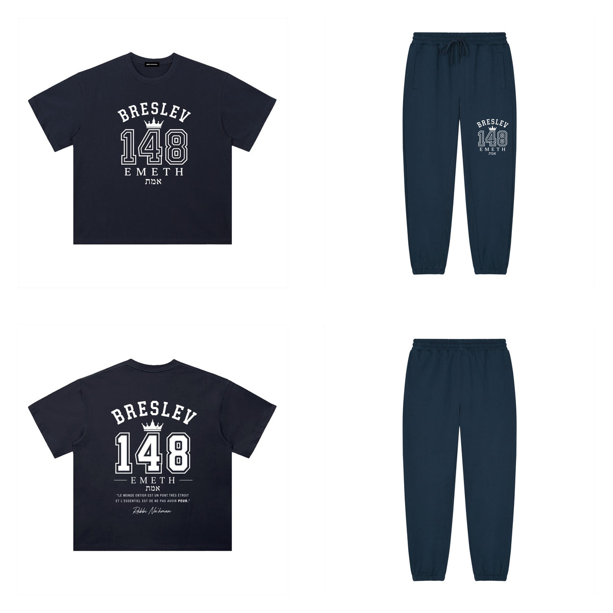 Ensemble Breslev 148 Heritage Bleu marine — t-shirt devant et dos, jogger assorti