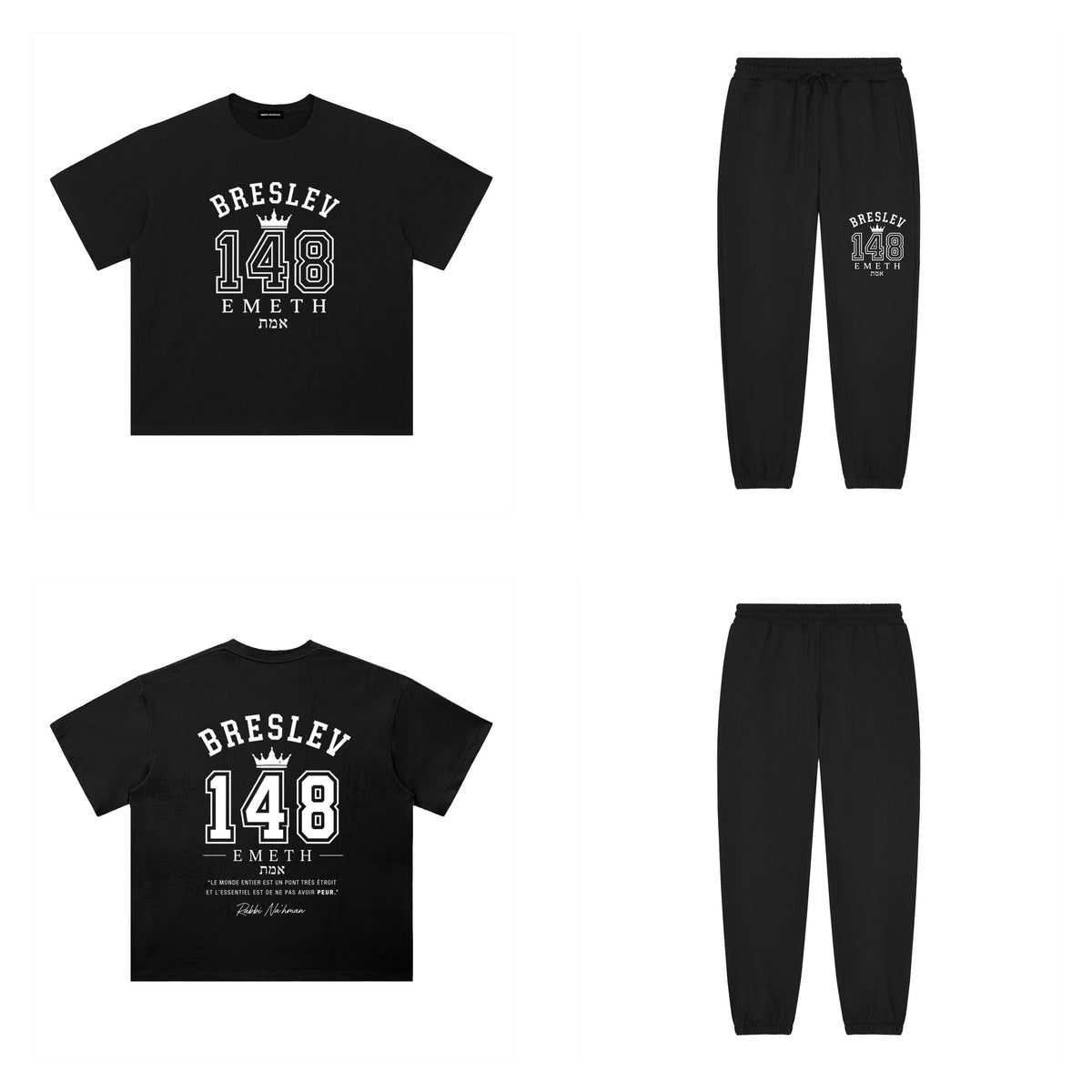 Ensemble Breslev 148 Heritage Noir — t-shirt devant et dos, jogger assorti