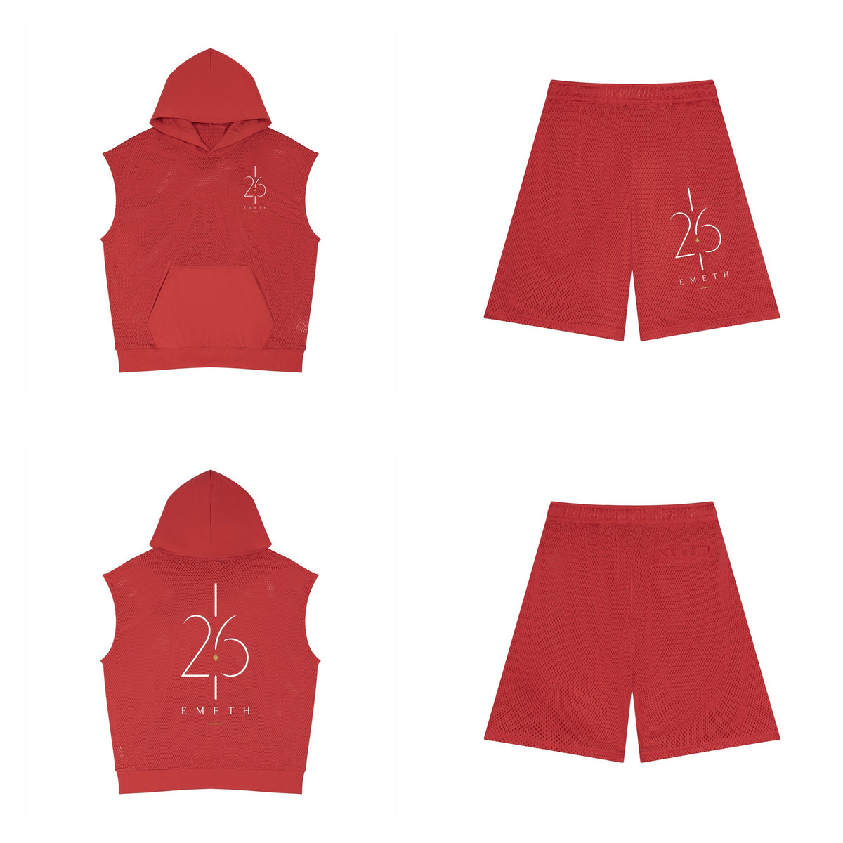 Ensemble 26 Performance Rouge — hoodie sans manches devant et dos, short mesh assorti
