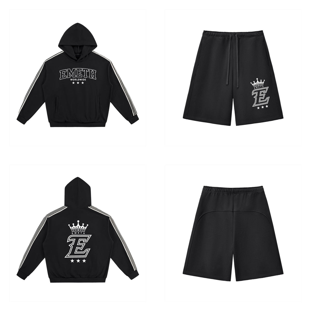 Ensemble Worldwide Noir — hoodie devant et dos, short assorti