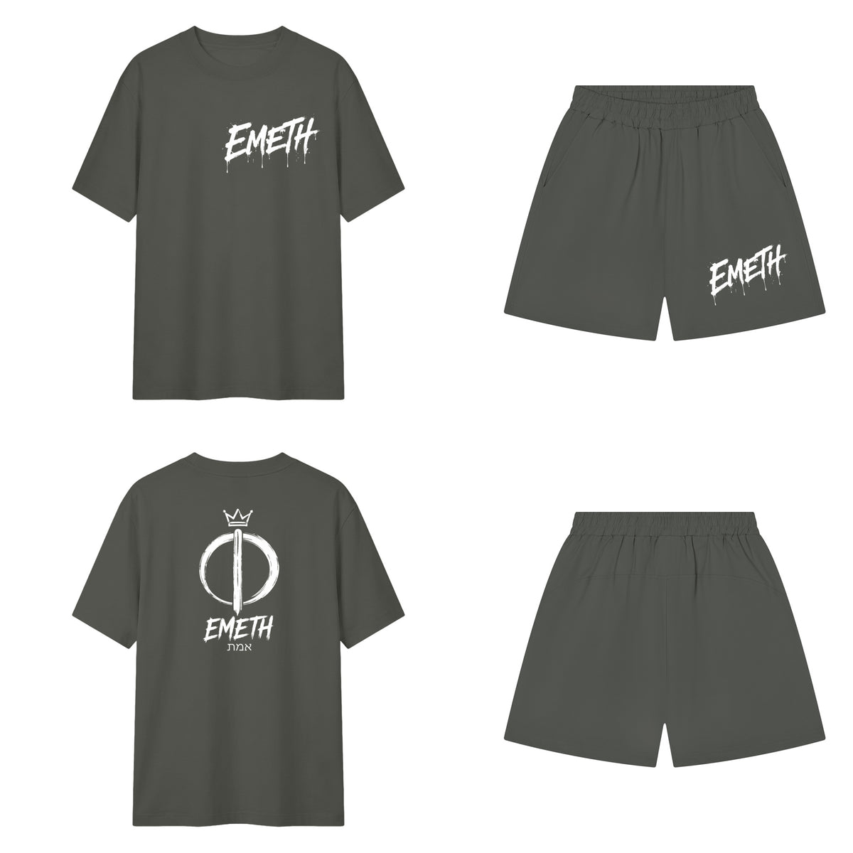 Ensemble Signature Graffiti Gris foncé — t-shirt devant et dos, short assorti