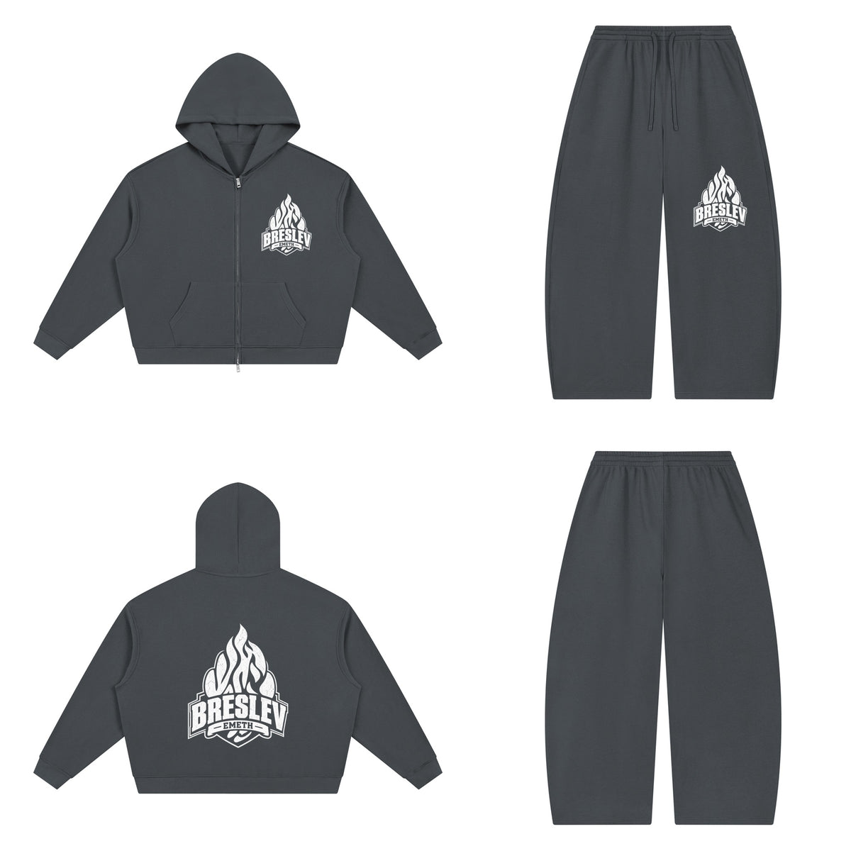 Ensemble Waffle Breslev 148 Gris Foncé — hoodie devant et dos, pantalon assorti