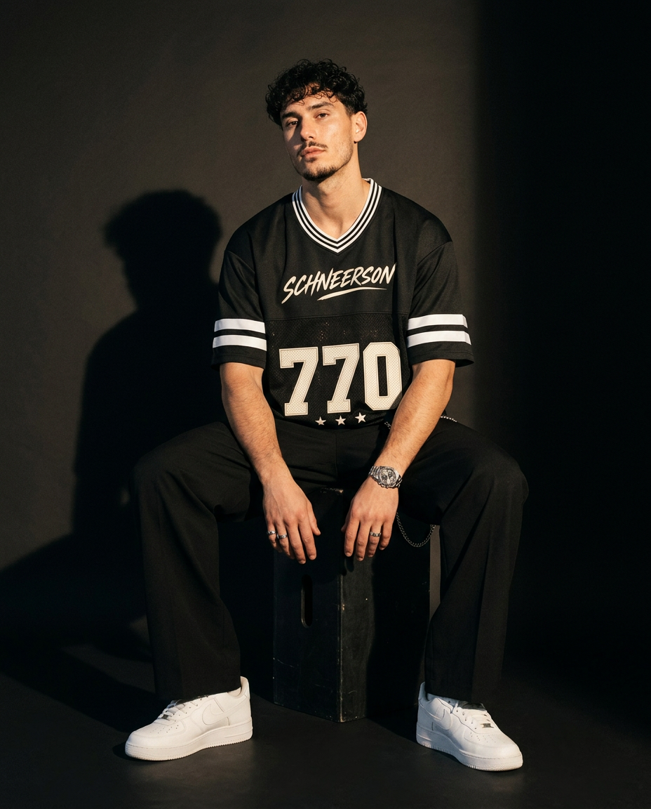 Maillot Football Américain SCHNEERSON 770 — Noir Mesh Oversize
