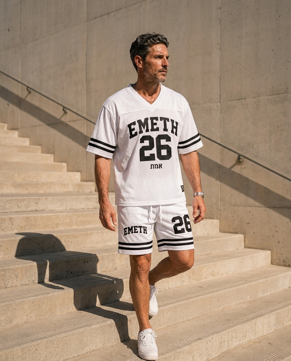 EMETH 26 Mesh Basketball Shorts Blanc – Short Premium Homme