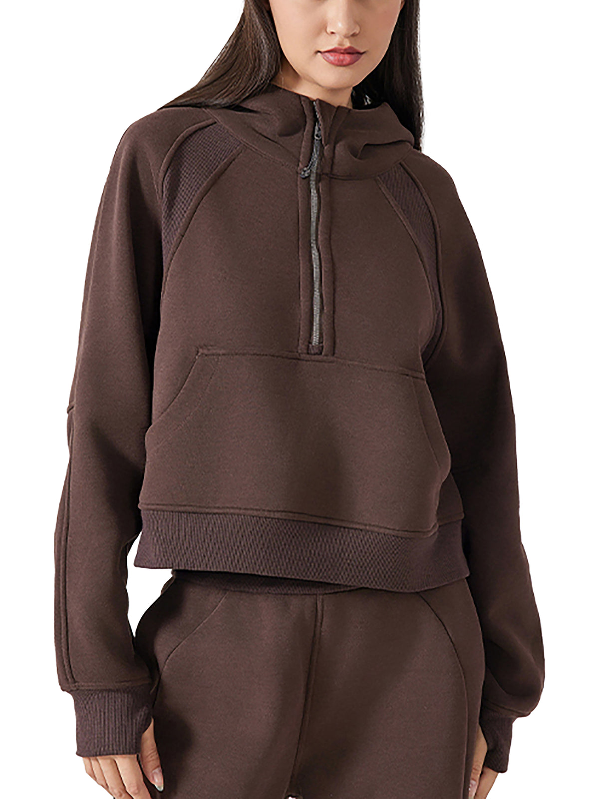 EMETH BRESLEV | Sweat à Capuche Femme Demi-Zip Court