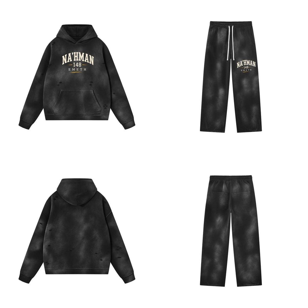 Ensemble EMETH NA'HMAN 148 Vintage Noir — sweat et pantalon, devant et dos
