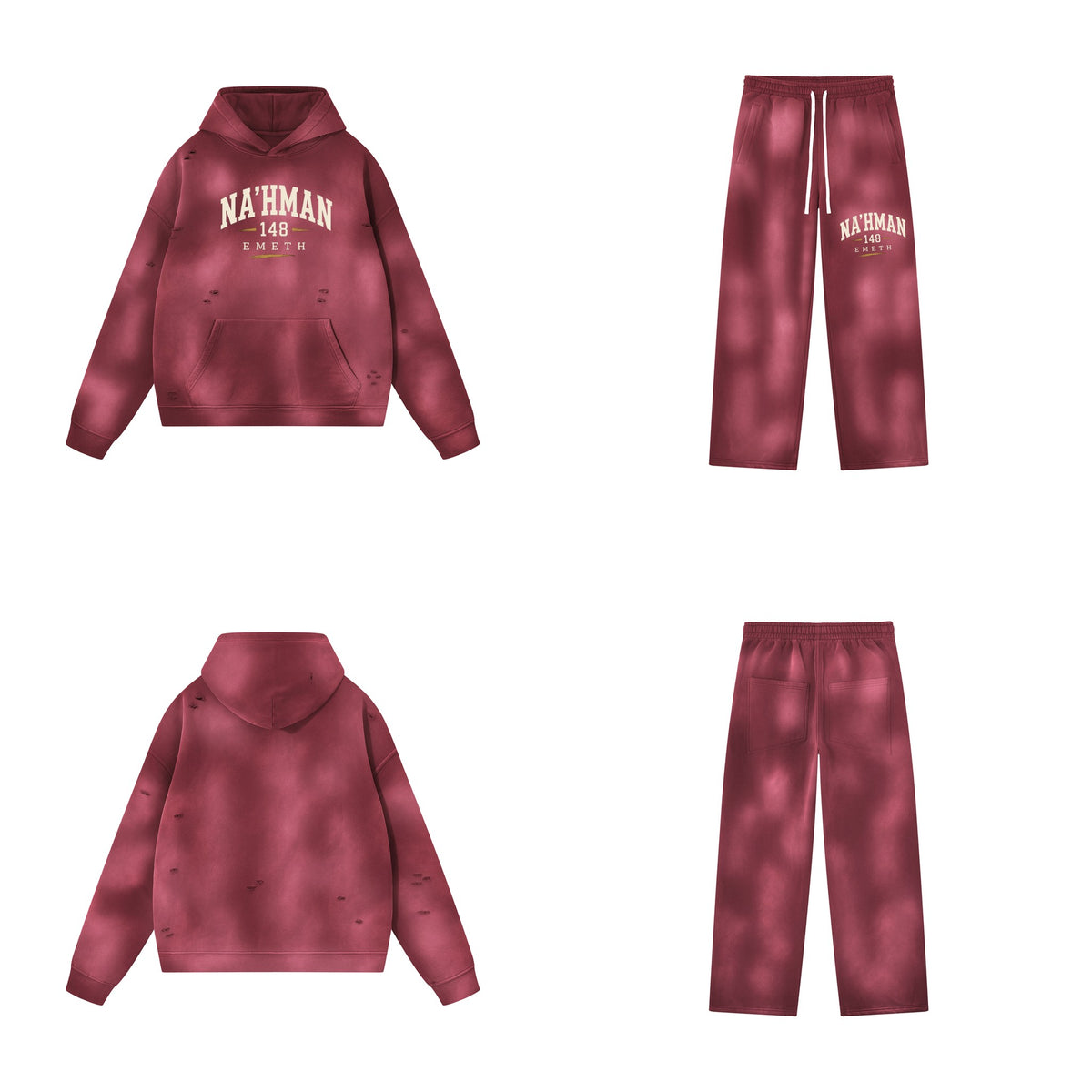 Ensemble EMETH NA'HMAN 148 Vintage Rouge bordeaux — sweat et pantalon, devant et dos
