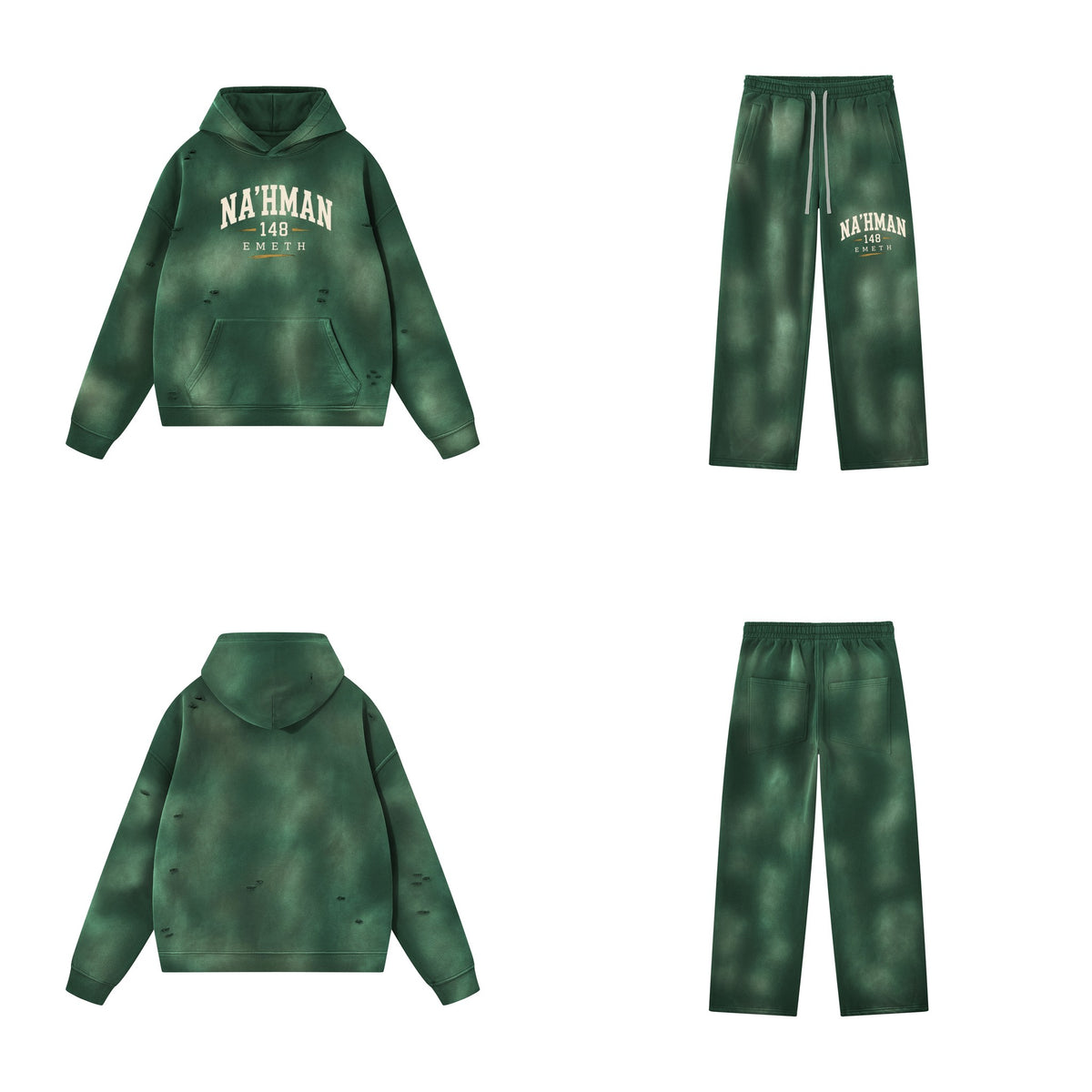 Ensemble EMETH NA'HMAN 148 Vintage Vert foncé — sweat et pantalon, devant et dos