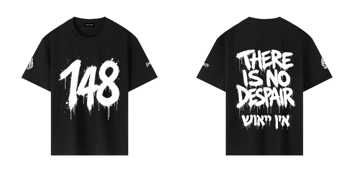 T-shirt oversize EMETH 148 There Is No Despair noir à plat, devant et dos