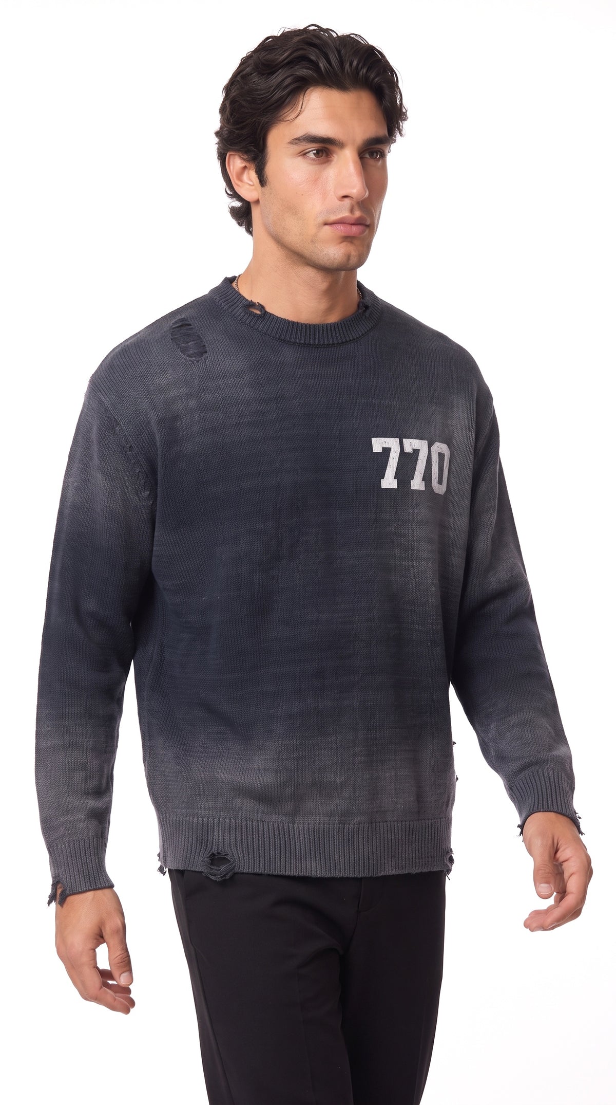 EMETH 770 "יחי אדונינו" | סווטשירט צווארון עגול במראה משופשף