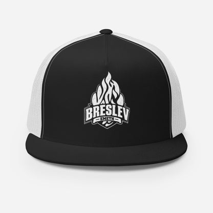 Casquette trucker EMETH 148 Flamme Breslev noir et blanc, vue de face