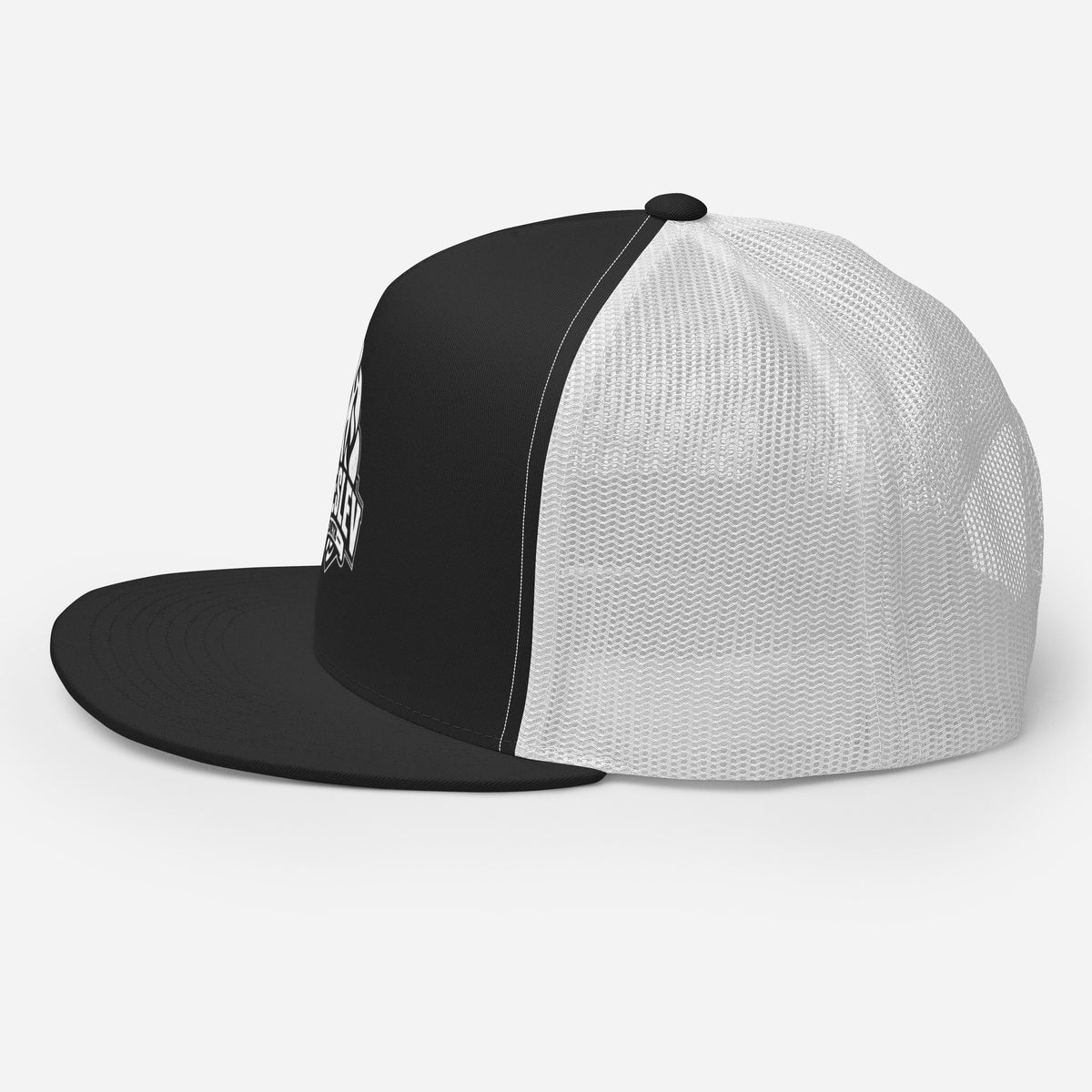 Casquette trucker EMETH 148 Flamme Breslev noir et blanc, profil gauche