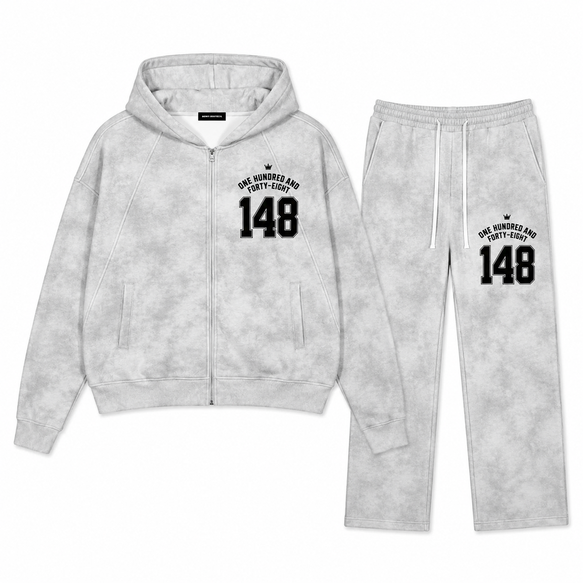 Ensemble Zippé EMETH 148 Washed Grey – Hoodie & Pantalon Premium Unisexe
