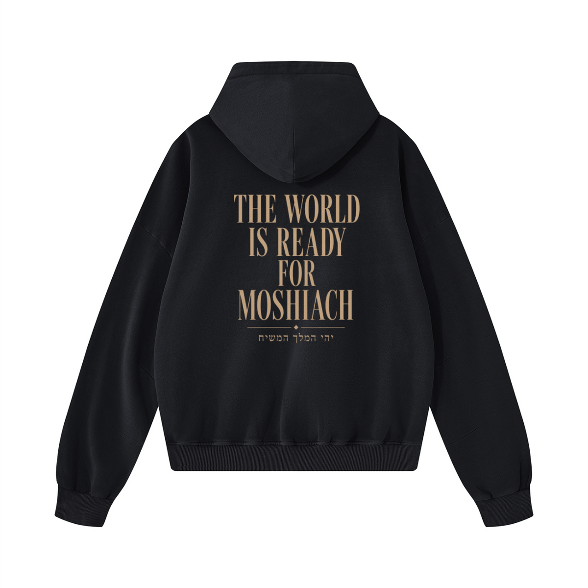 Hoodie boxy noir EMETH — dos, THE WORLD IS READY FOR MOSHIACH