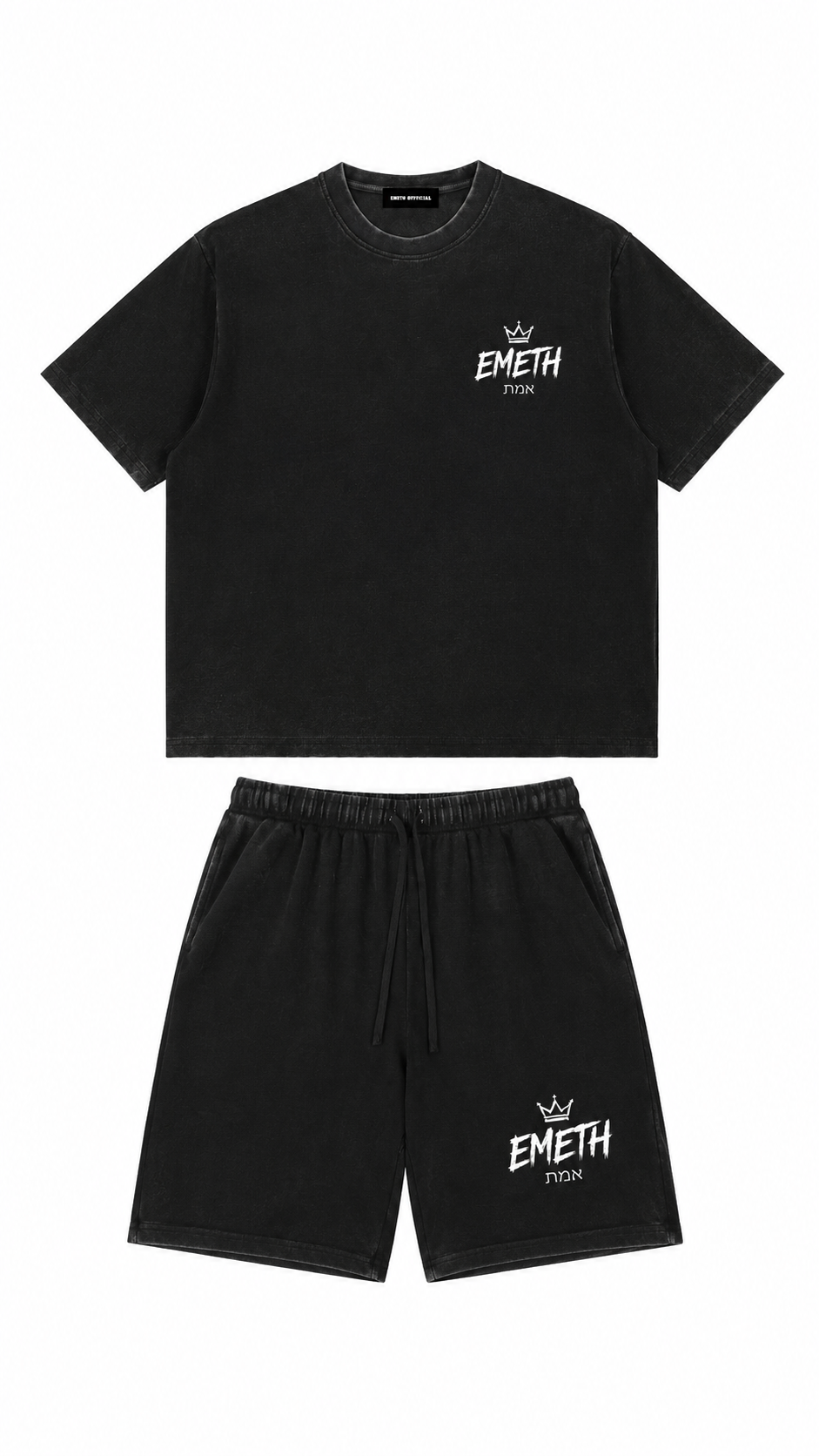 Ensemble EMETH Essential Washed Noir – T-shirt Oversized & Short Premium