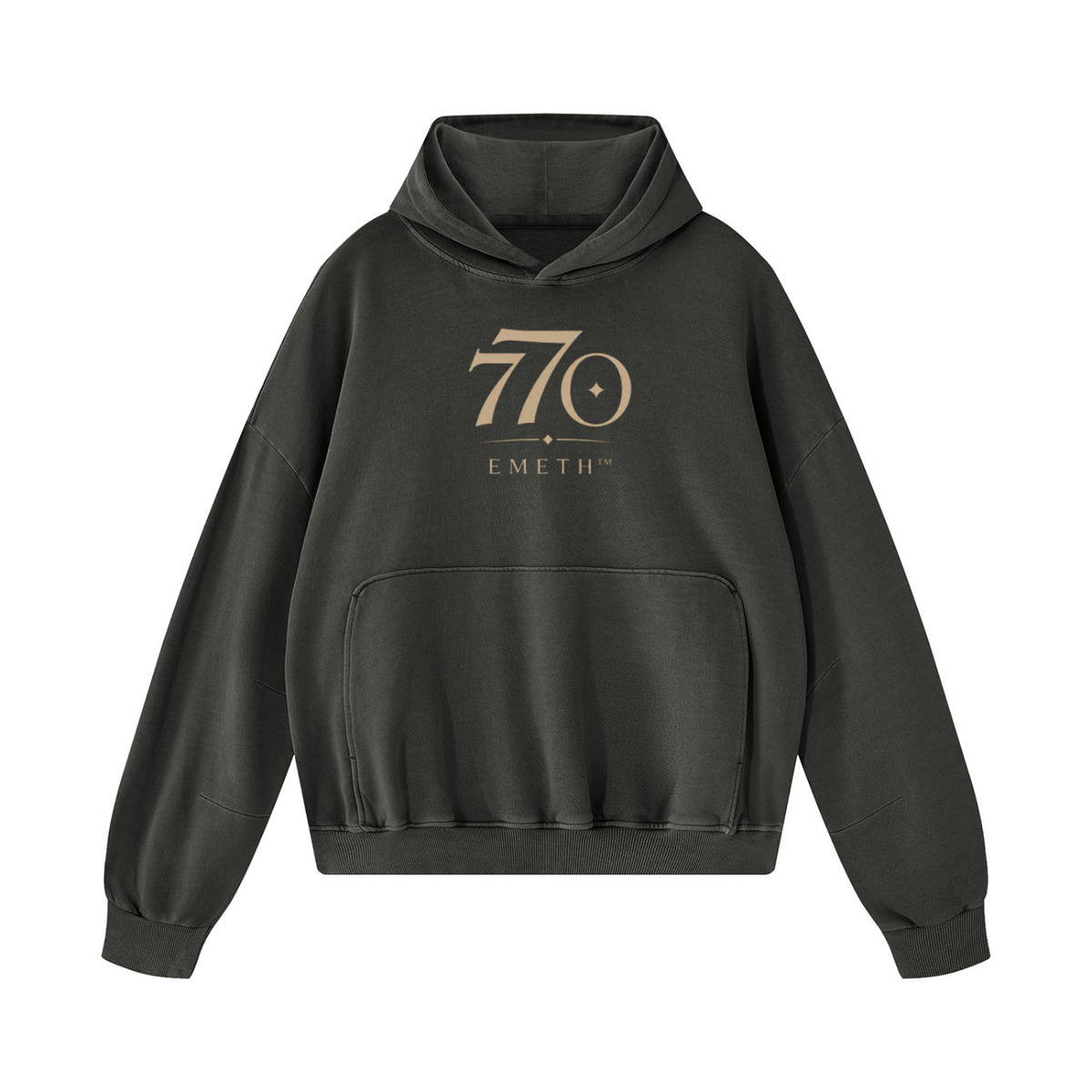 Hoodie boxy gris foncé délavé EMETH 770 — devant