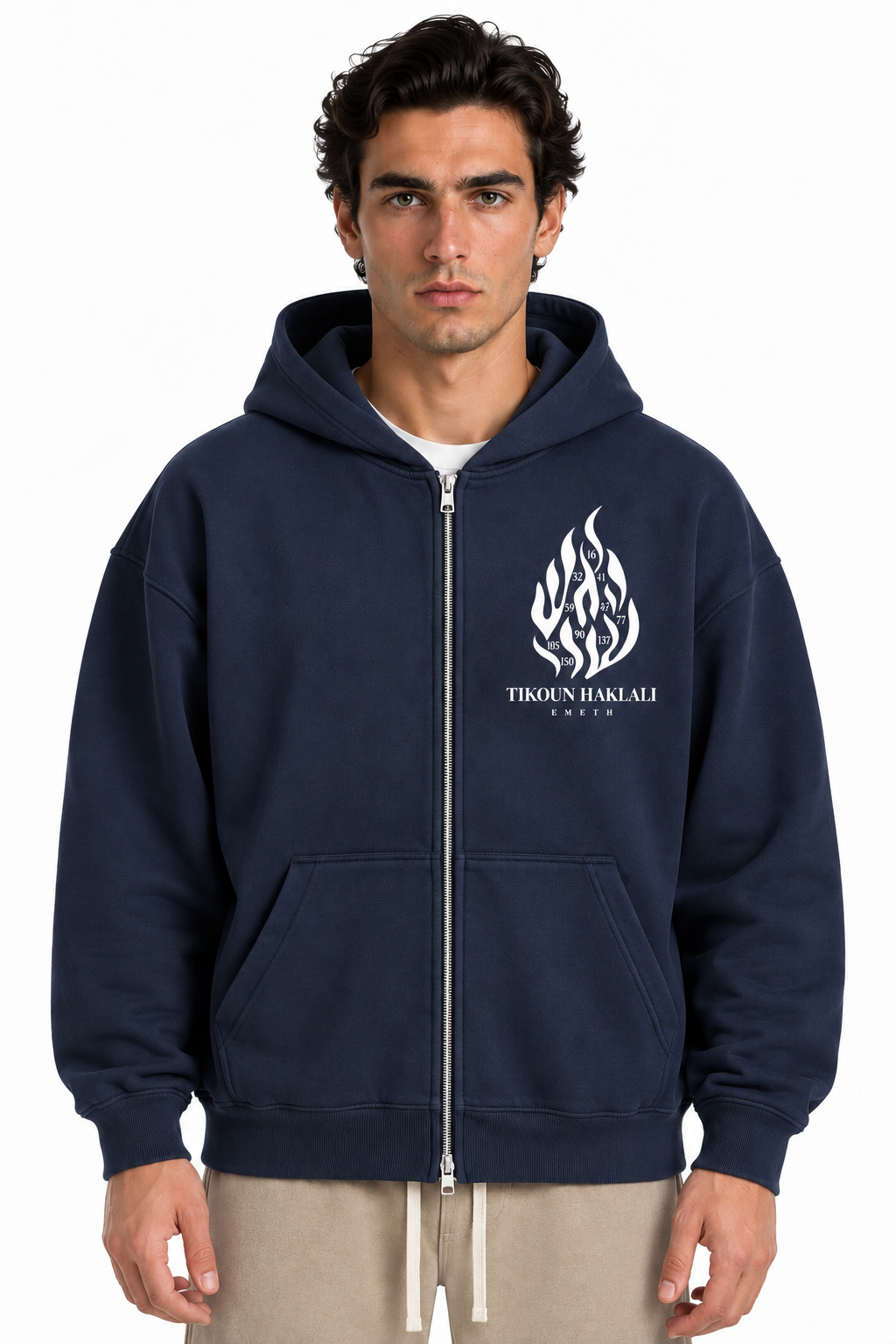 EMETH Tikoun Haklali | Hoodie Zippé Noir / Bleu Marine