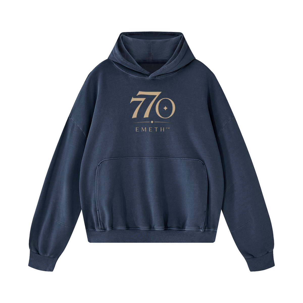 Hoodie boxy bleu marine délavé EMETH 770 — devant