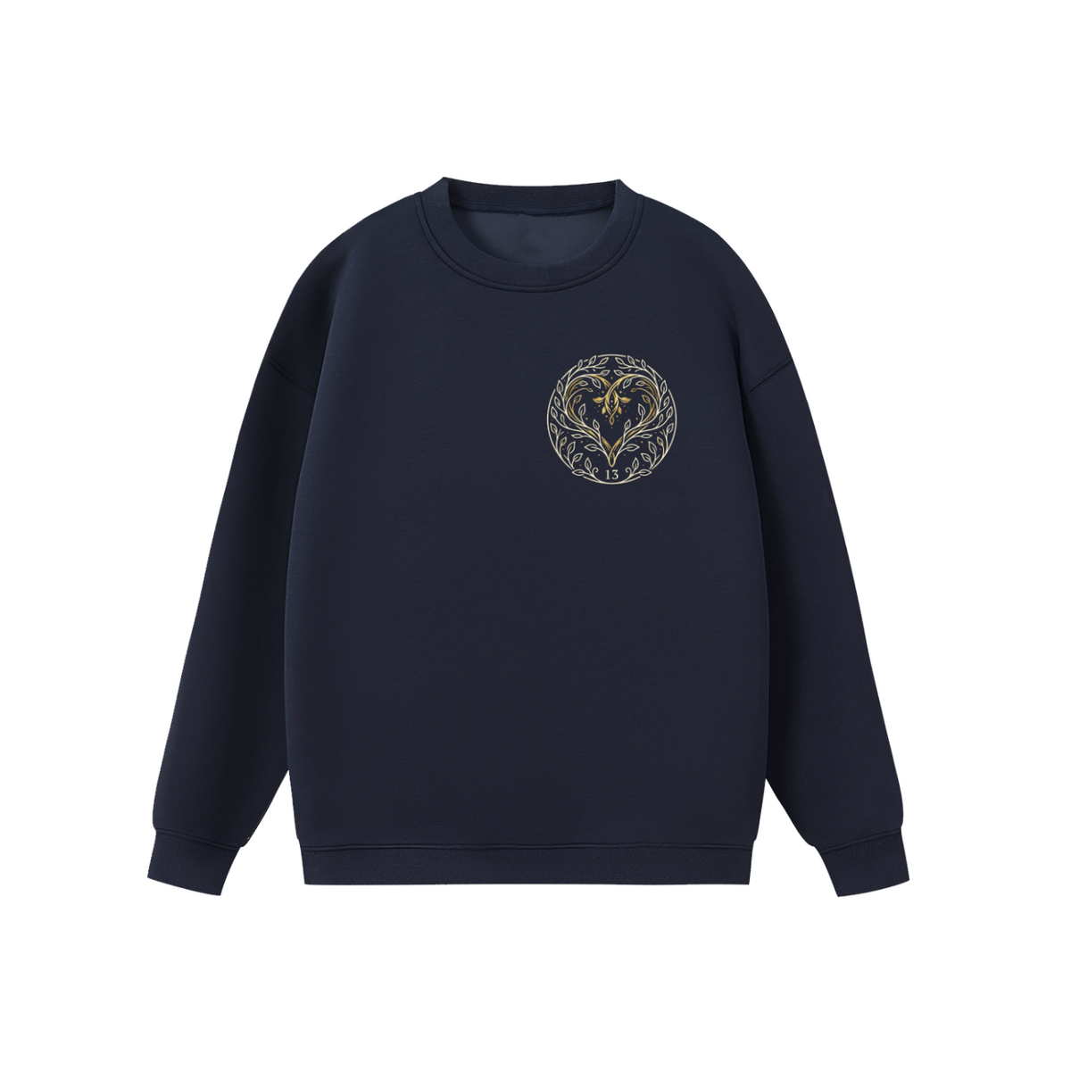 Sweat col rond EMETH 13 Ahava Lev Echad bleu marine, devant