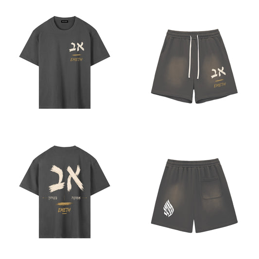 Ensemble EMETH AV Gris foncé — t-shirt et short, devant et dos