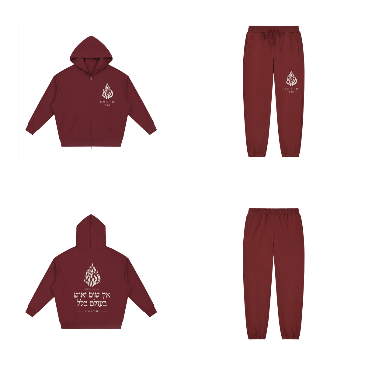 EMETH 148 Ensemble Hoodie Zippé + Jogger - Rouge Foncé