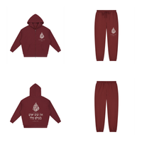 EMETH 148 Ensemble Hoodie Zippé + Jogger - Rouge Foncé