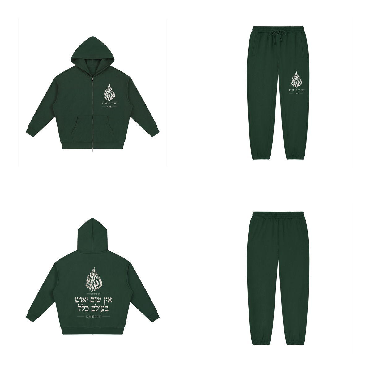 EMETH 148 Ensemble Hoodie Zippé + Jogger - Vert Noirci