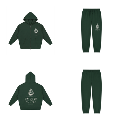 EMETH 148 Ensemble Hoodie Zippé + Jogger - Vert Noirci