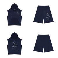 Ensemble 26 Performance Bleu marine — hoodie sans manches devant et dos, short mesh assorti