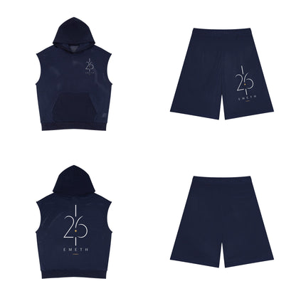 Ensemble 26 Performance Bleu marine — hoodie sans manches devant et dos, short mesh assorti