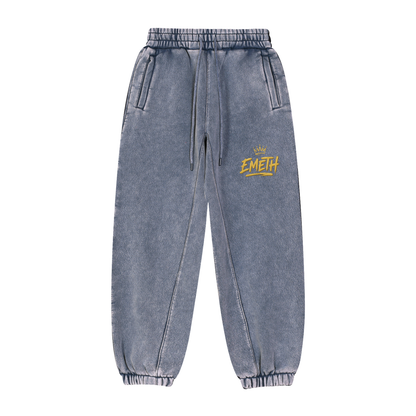 EMETH Vintage Washed Jogger — Gold Crown Edition - Bleu roi / S - EMETH