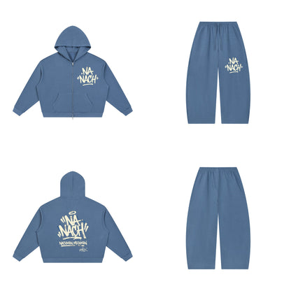 Ensemble EMETH NA'NACH Graffiti Bleu jean — sweat et pantalon, devant et dos