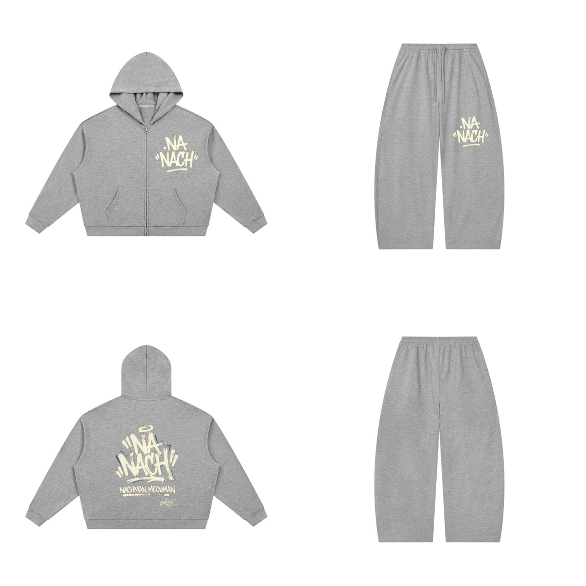 Ensemble EMETH NA'NACH Graffiti Gris fleur — sweat et pantalon, devant et dos