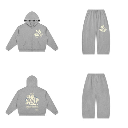 Ensemble EMETH NA'NACH Graffiti Gris fleur — sweat et pantalon, devant et dos