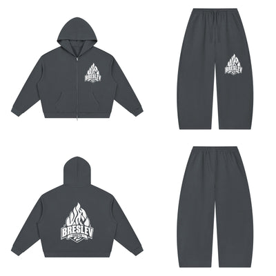Ensemble Waffle Breslev 148 Gris Foncé — hoodie devant et dos, pantalon assorti