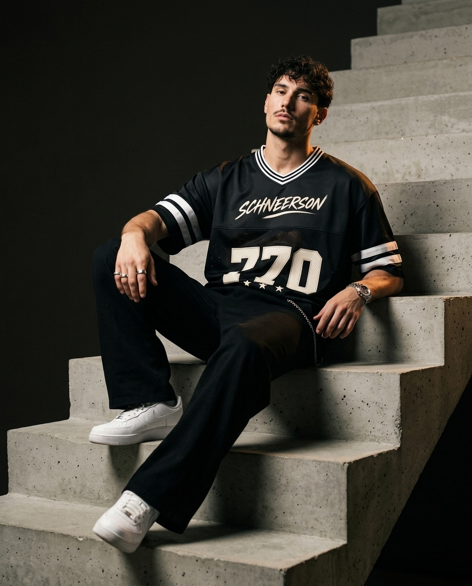Maillot Football Américain SCHNEERSON 770 — Noir Mesh Oversize
