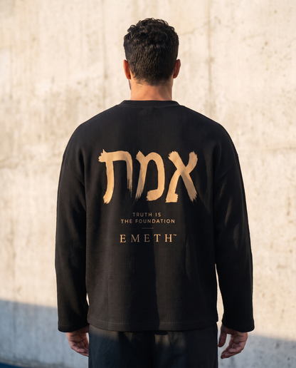 T-shirt Waffle EMETH  Édition Hébraïque – Crewneck - Longues Manches Premium