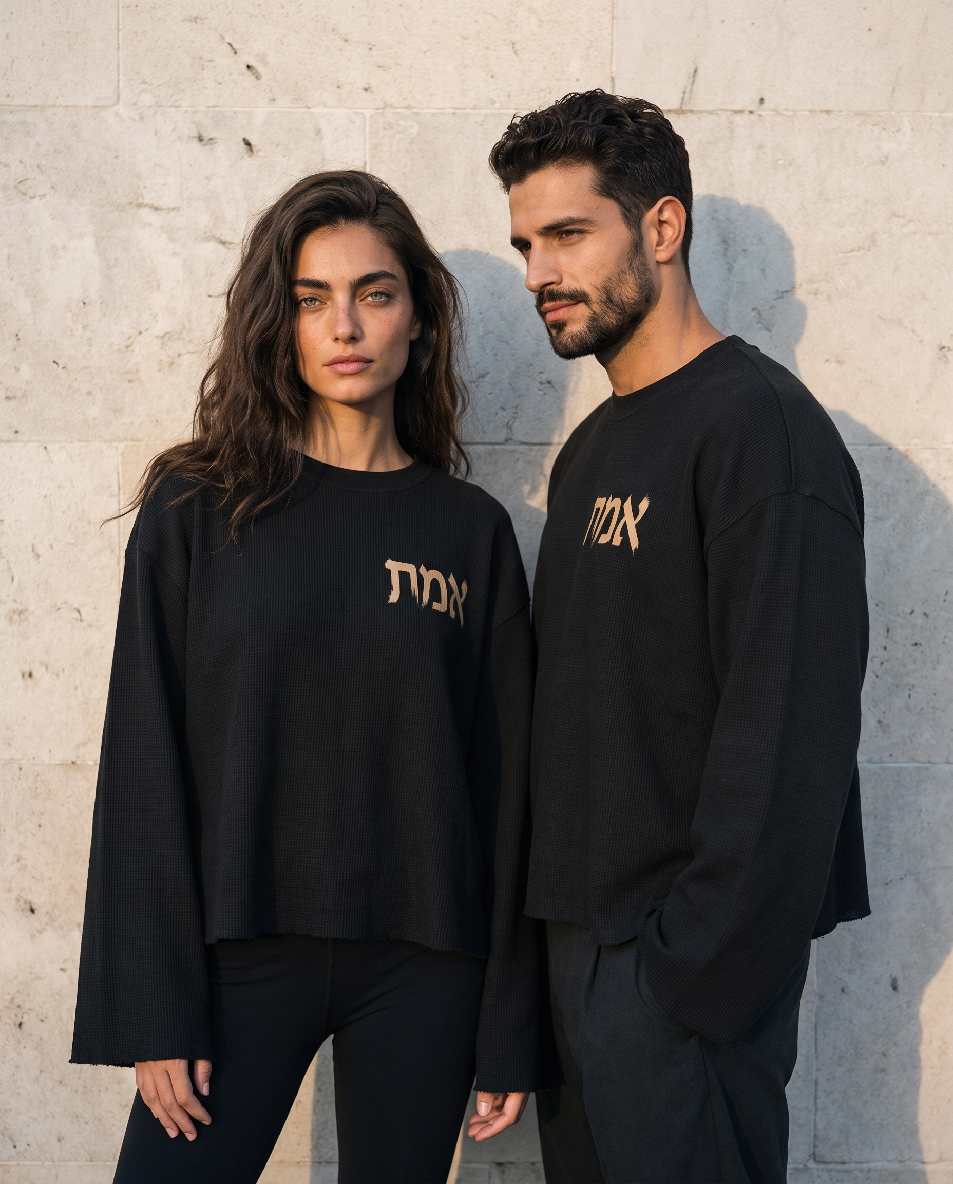 T-shirt Waffle EMETH  Édition Hébraïque – Crewneck - Longues Manches Premium