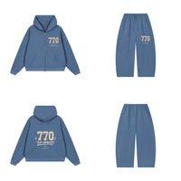 Ensemble EMETH 770 Yehi Hamelech Bleu jean — sweat et pantalon, devant et dos