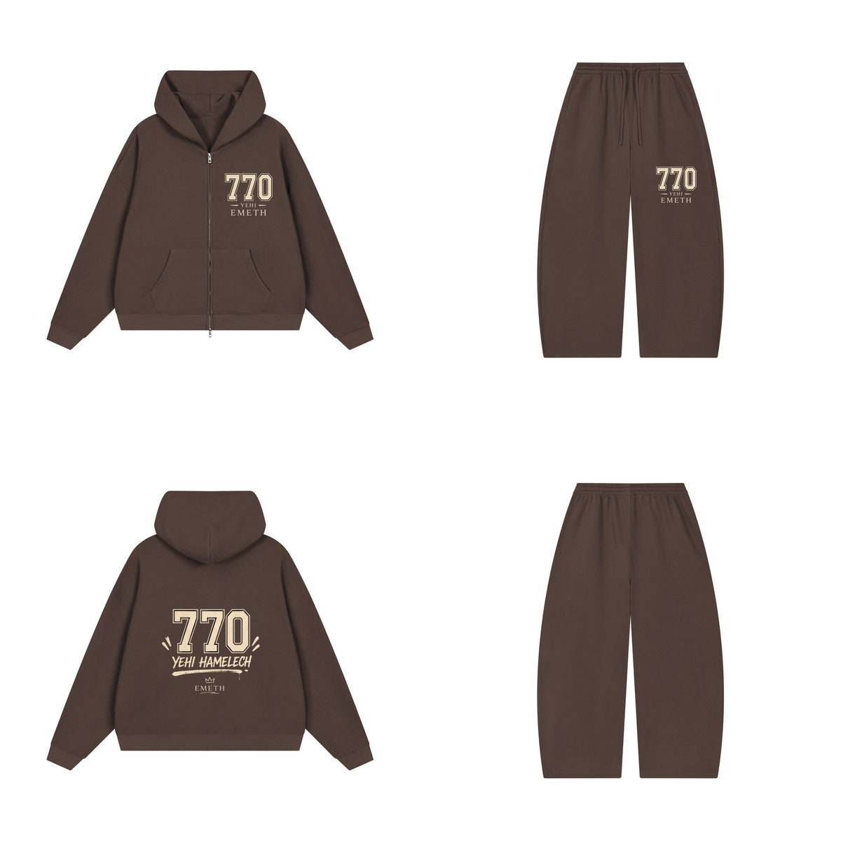 Ensemble EMETH 770 Yehi Hamelech Café — sweat et pantalon, devant et dos
